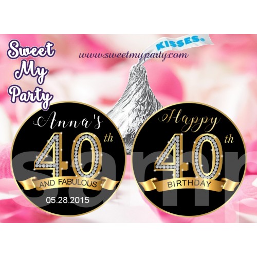 40th Birthday Party Hershey kisses stickers,40th Birthday Hershey kiss stickers,(14ab)